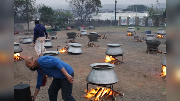 Prasadam cooked on an open fire