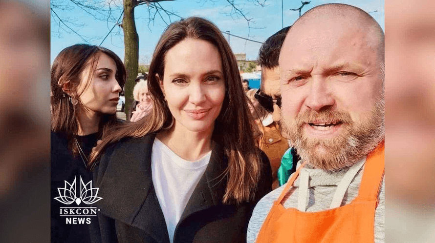 Angelina Jolie Chants Hare Krishna and Takes Prasadam